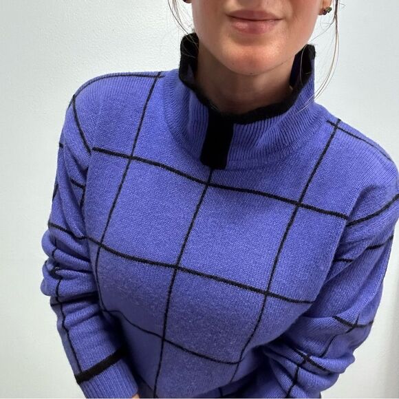 Neiman Marcus Cobalt Blue Window-pain Cashmere Turtleneck Sweater Sz S Bow - Picture 2 of 10